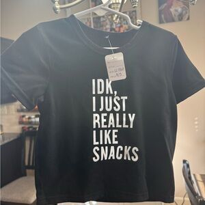 Black Graphic T-Shirt with Snack Quote